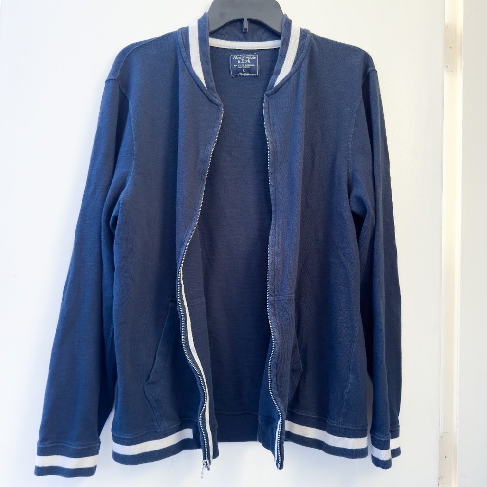 Abercrombie & Fitch Sweatshirt Zip Cardigan 100% Cotton Blue & White Men’s Large